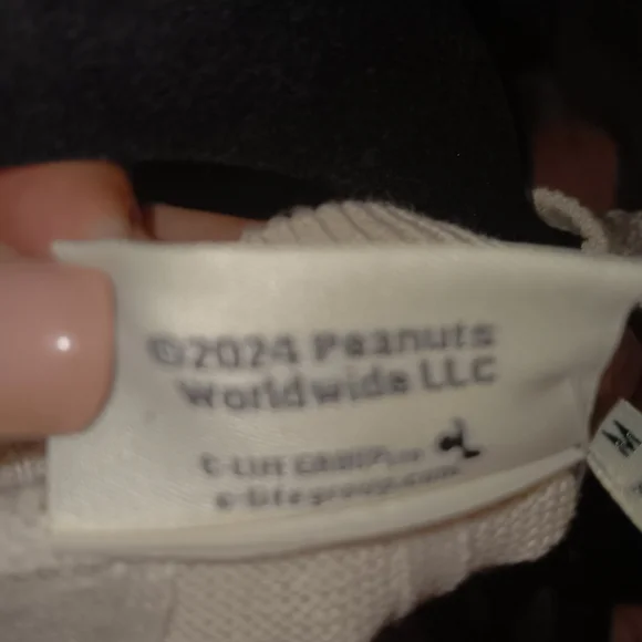 Nwt Peanuts By Aeorpostle Sz M Cream Cable Knit Sweater with Snoopy Embroydered - Picture 9 of 10